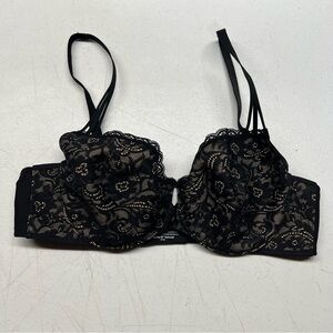 Soma Enticing Lift Balconette Bra Black Lace 36C Underwire Sheer Nude Lined
